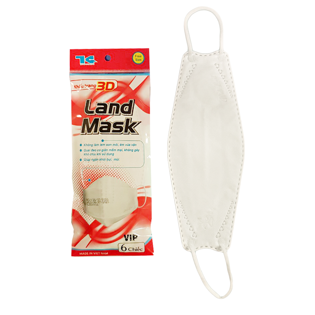 Khẩu Trang 3D Land Mask túi 6 chiếc màu trắng