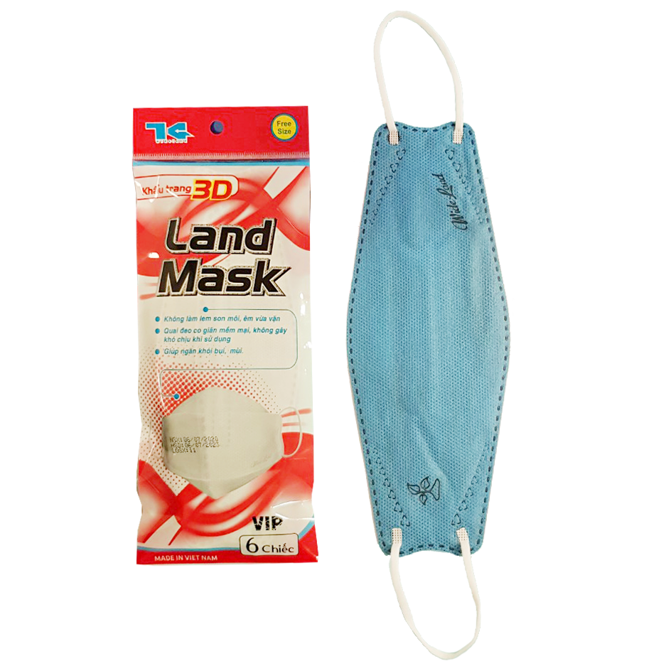 Khẩu Trang 3D Land Mask túi 6 chiếc màu xanh